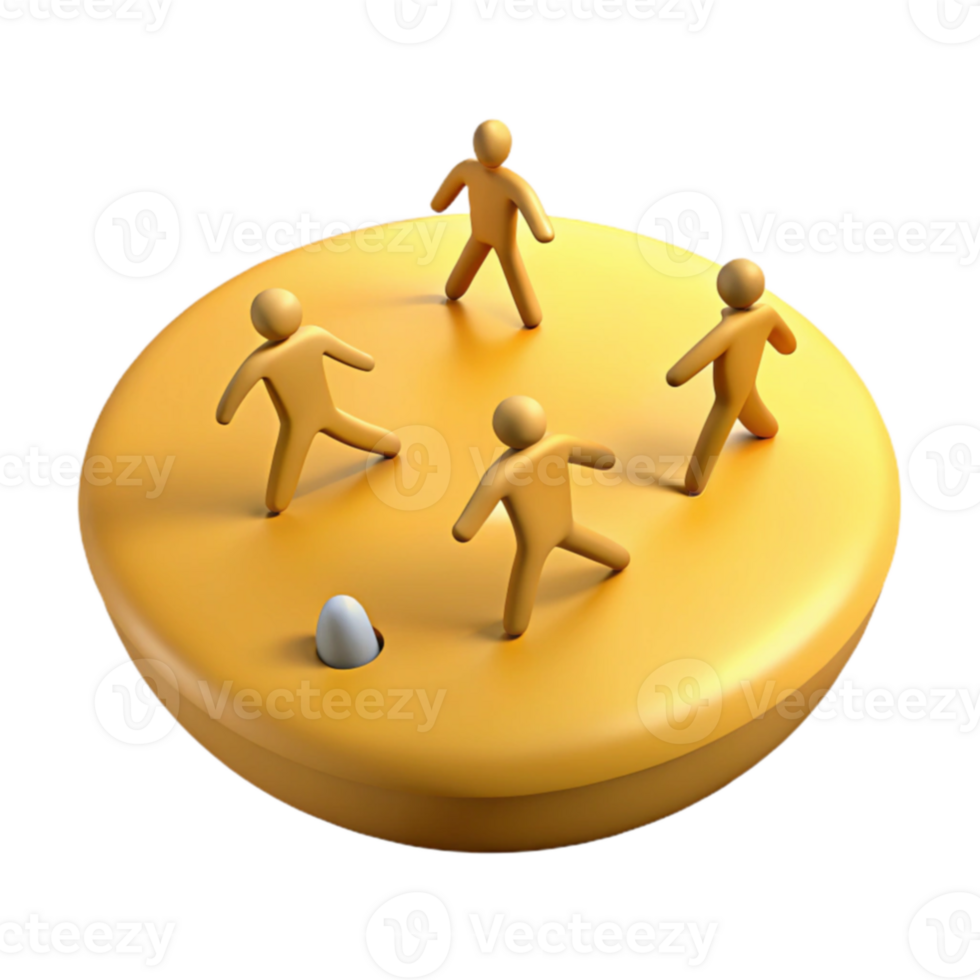 Four Stick Figures Standing on a Round Platform with a White Egg in the Center png
