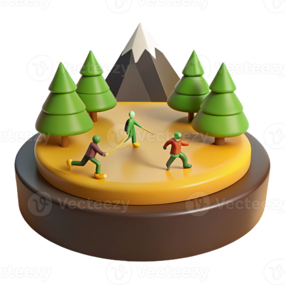 Winter Scene with Mountain, Trees, and People png