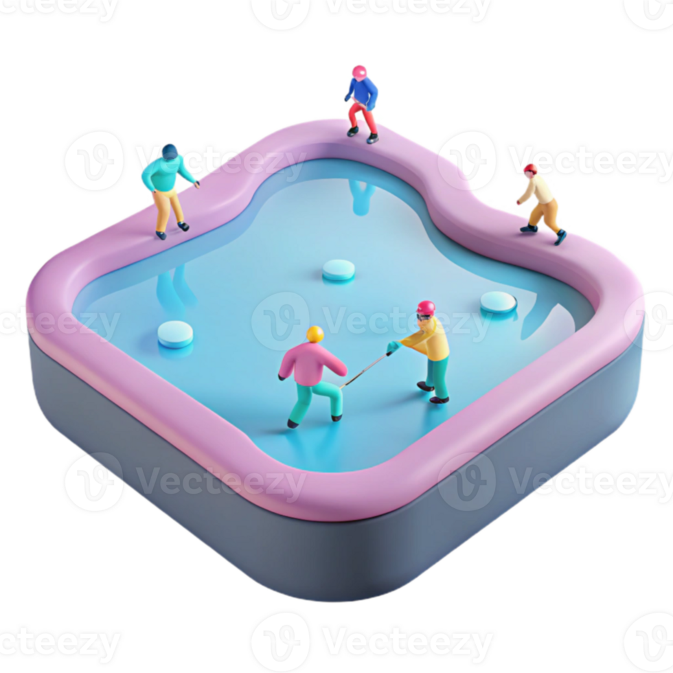 Winter Fun with Miniature People on an Ice Rink png
