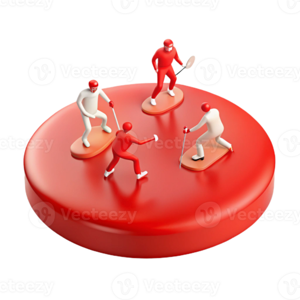 Red and White Figures on a Red Platform png