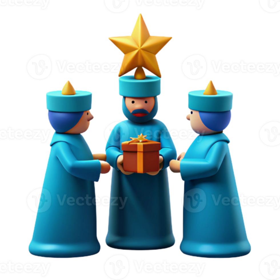 Three Wise Men Giving Gifts with Star on Top png