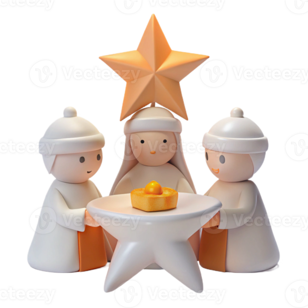 3D Render of Three Figures Around a Star-Shaped Table png