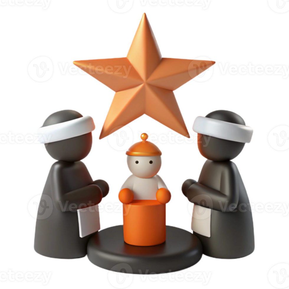 3D Render of Two Figures Adoring a Star Above a Figure on a Pedestal png