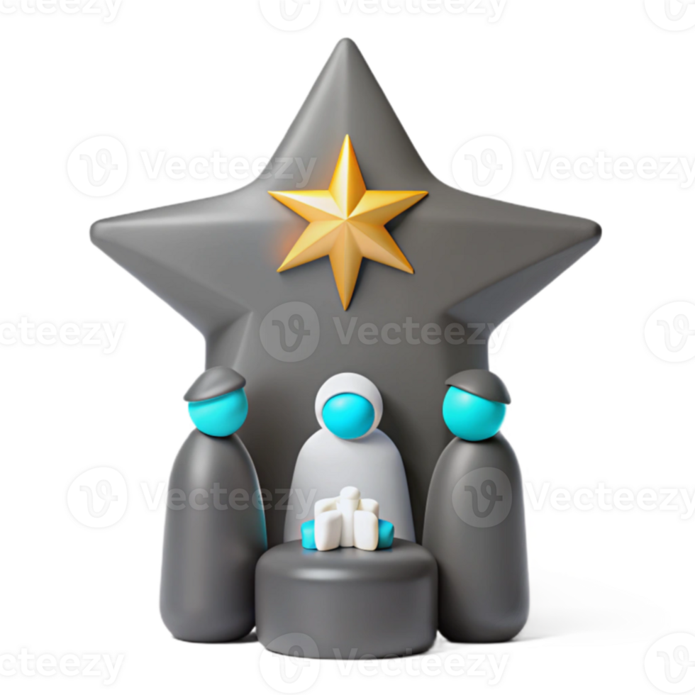 3D Illustration of Three Figures Under a Star png