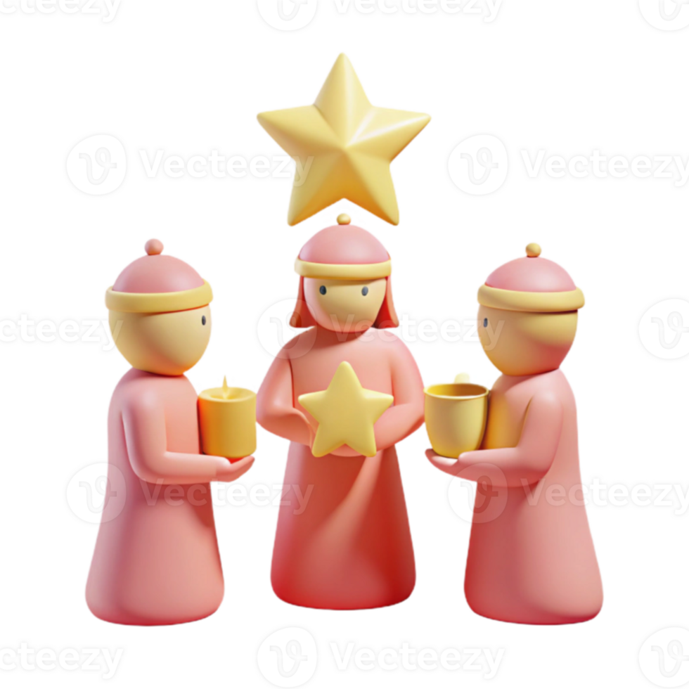 Three Wise Men 3D Render Illustration of Christmas Characters png