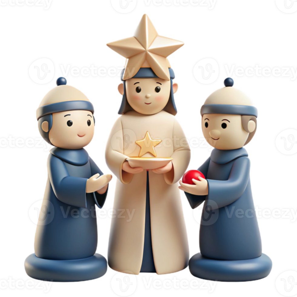 Three Wise Men Holding Gifts 3D Render png