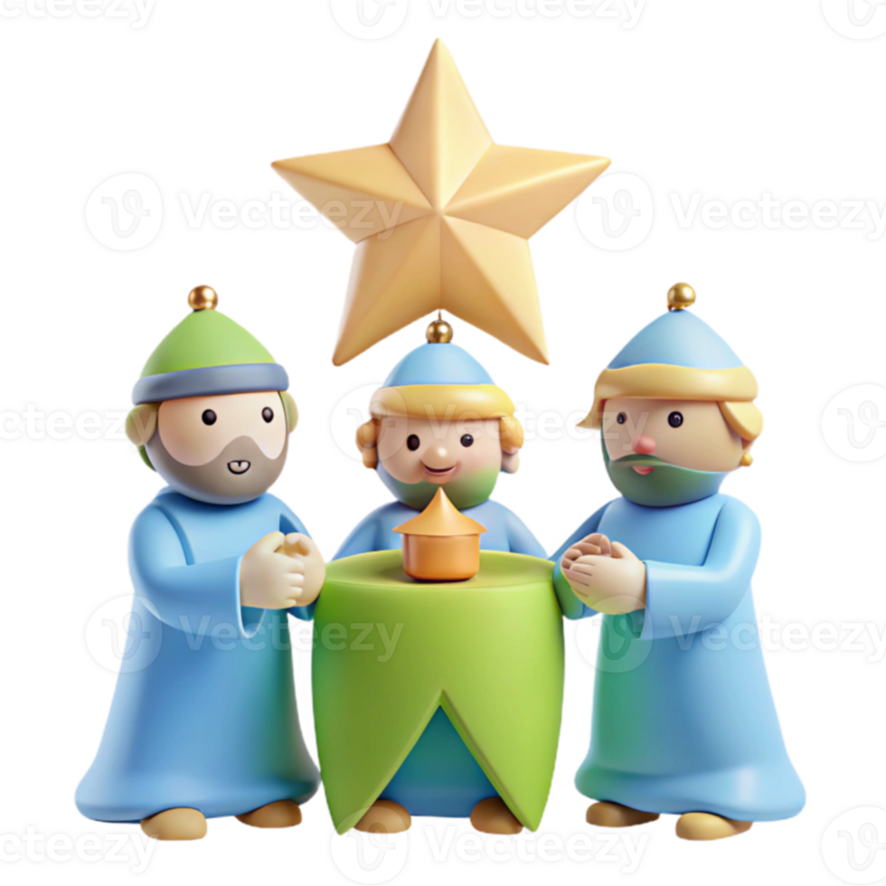 Three Wise Men 3D Render Illustration with Star png