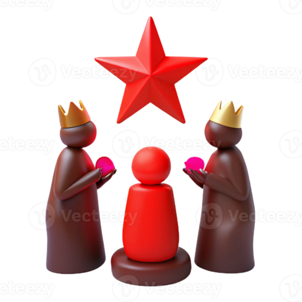 Three Wise Men Adoring the Baby Jesus with a Shining Star Above png