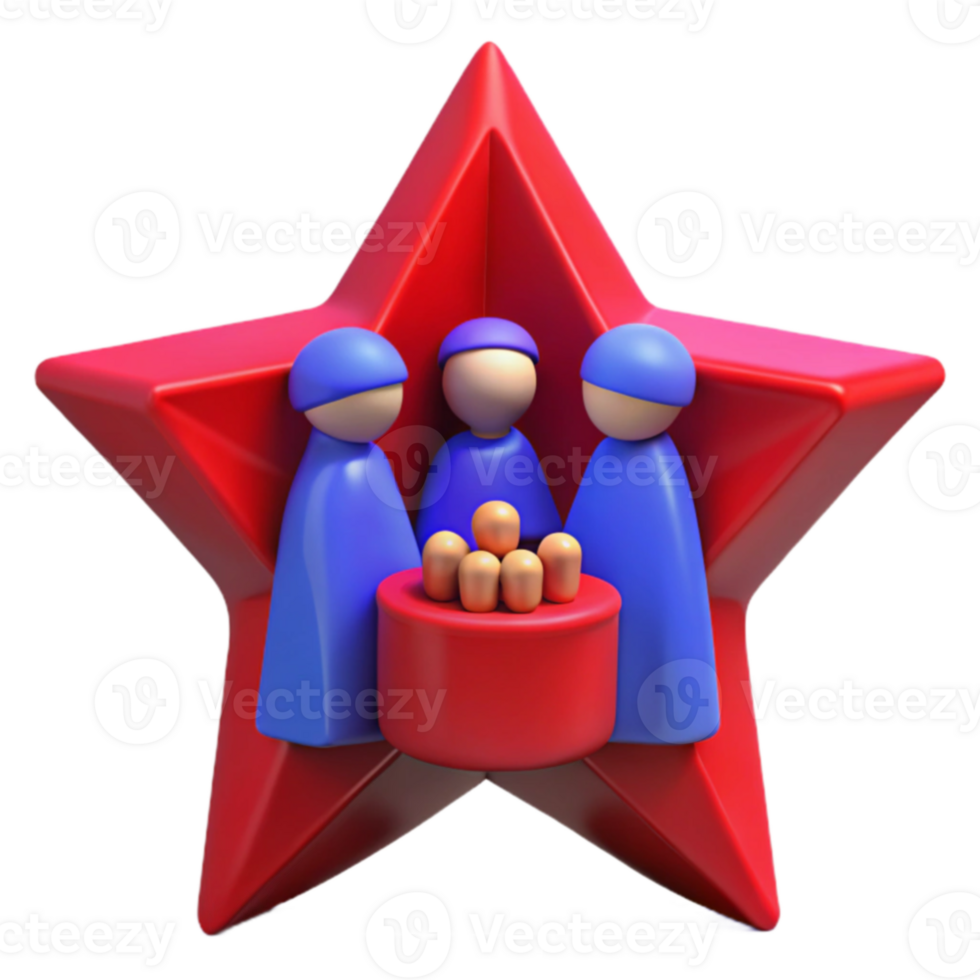 3D Render of Blue People Around a Red Star png