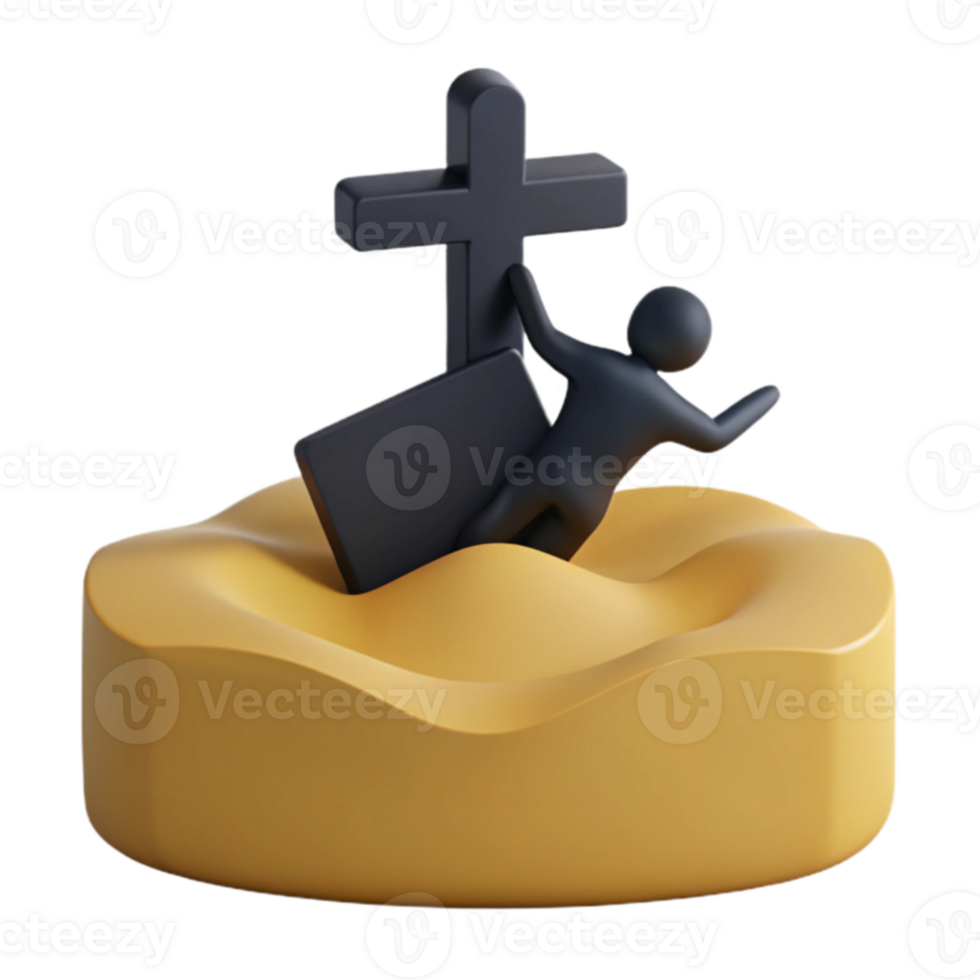 3D Illustration of a Stick Figure Trying to Escape a Grave png