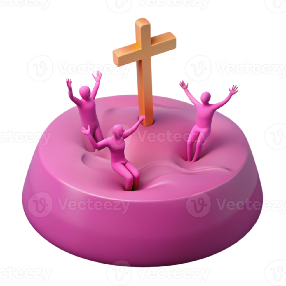3D Render of People Surrounding a Cross png