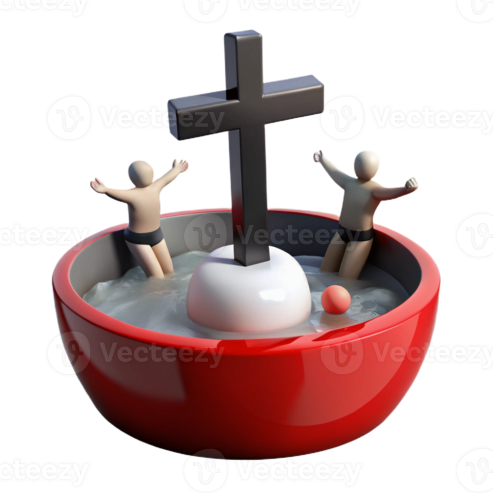 Two Figures in a Red Bowl with a Cross and a Ball png