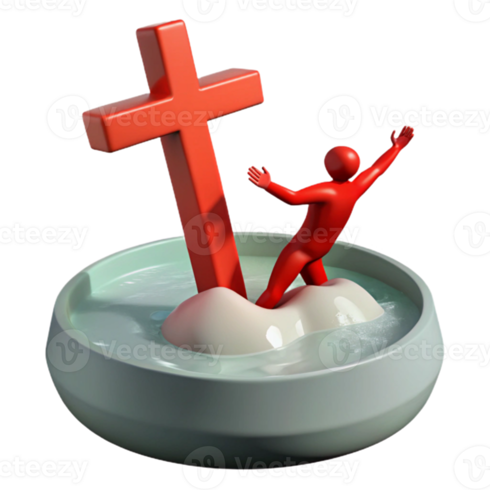 3D Render of a Person Standing on a Cloud with a Cross in the Background png