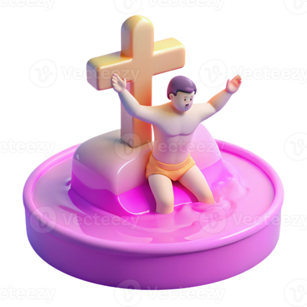 3D Render of a Character in a Pool of Liquid with a Cross png
