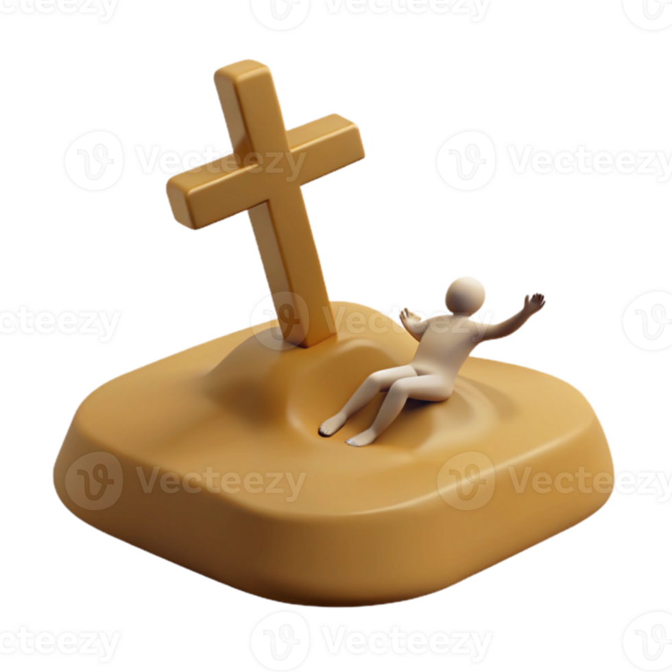3D Render of a Figure Sitting by a Cross png