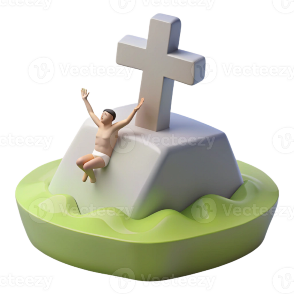 3D Render of a Figure Sitting on a Hill with a Cross png