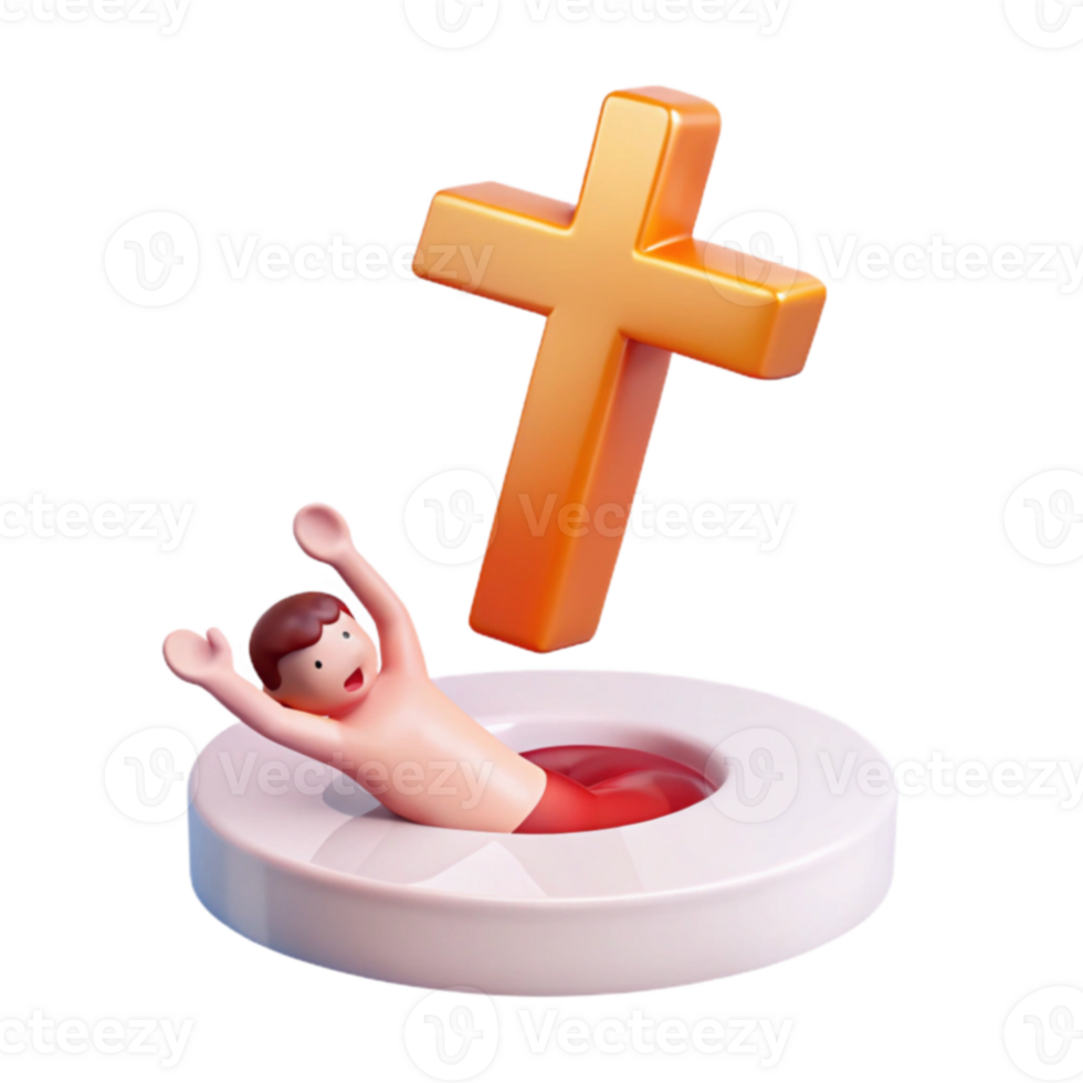 3D Render of a Person Drowning With a Cross Above png