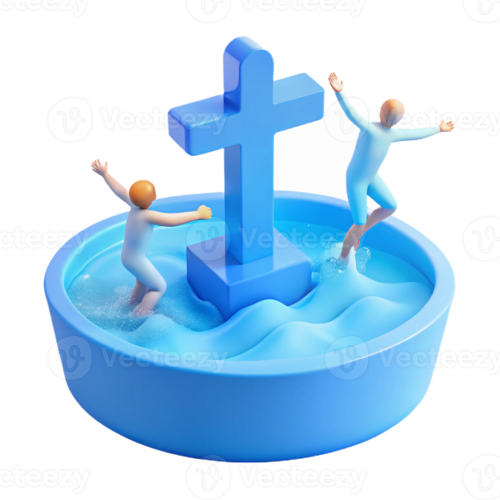 3D Render of Two Figures in a Pool with a Cross png