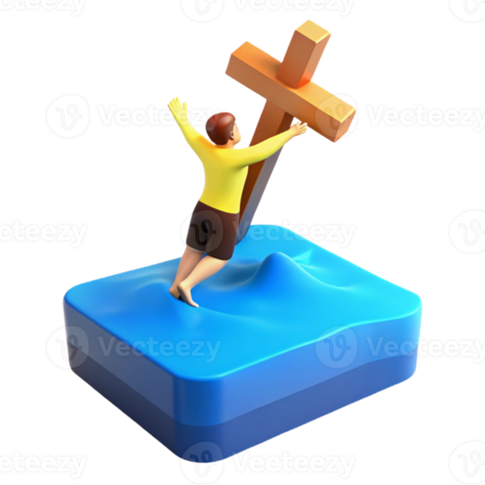 3D Render of a Person Holding a Cross Above Water png