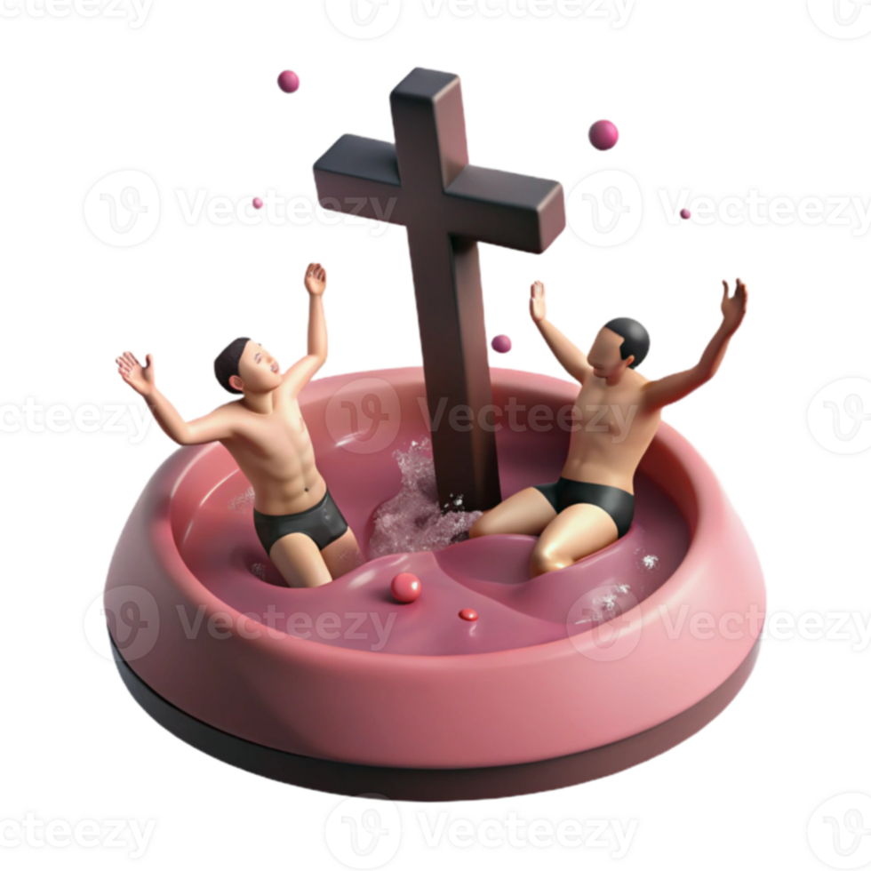 Two Men in a Pool with a Cross png