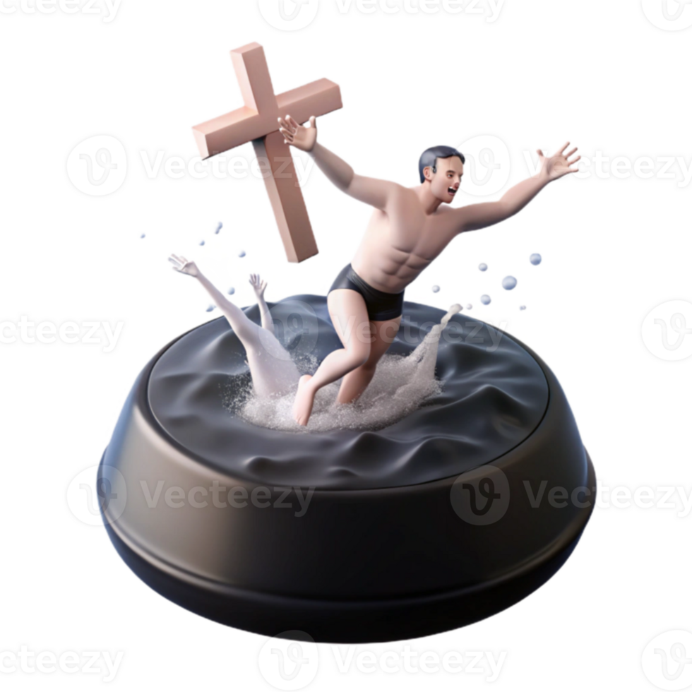 Man Drowning While Holding a Wooden Cross png