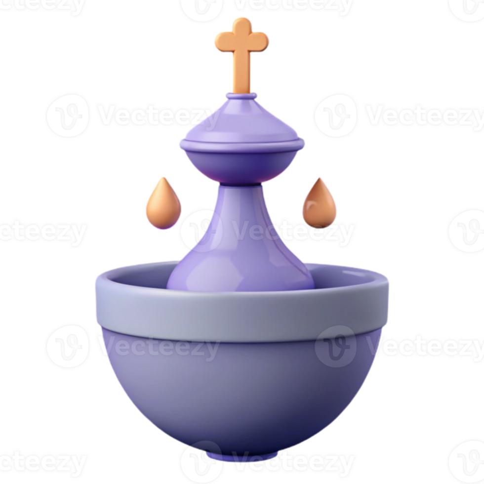 3D Rendered Illustration of a Purple Bowl with a Cross and Droplets png