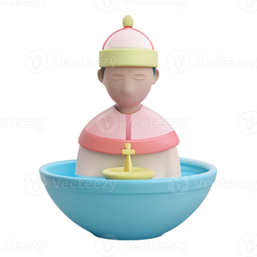 3D Character in a Bowl of Water png