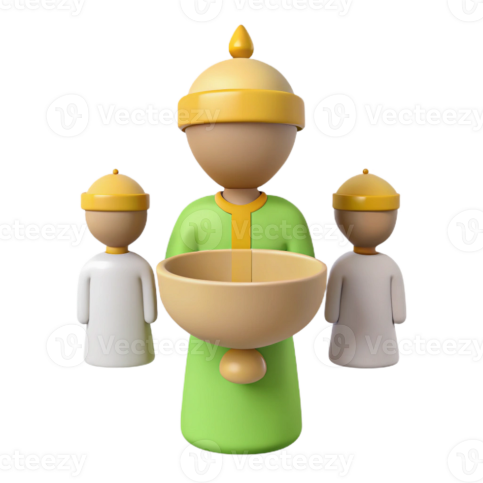3D Cartoon Illustration of a Person Holding a Bowl and Flanked by Two Others png