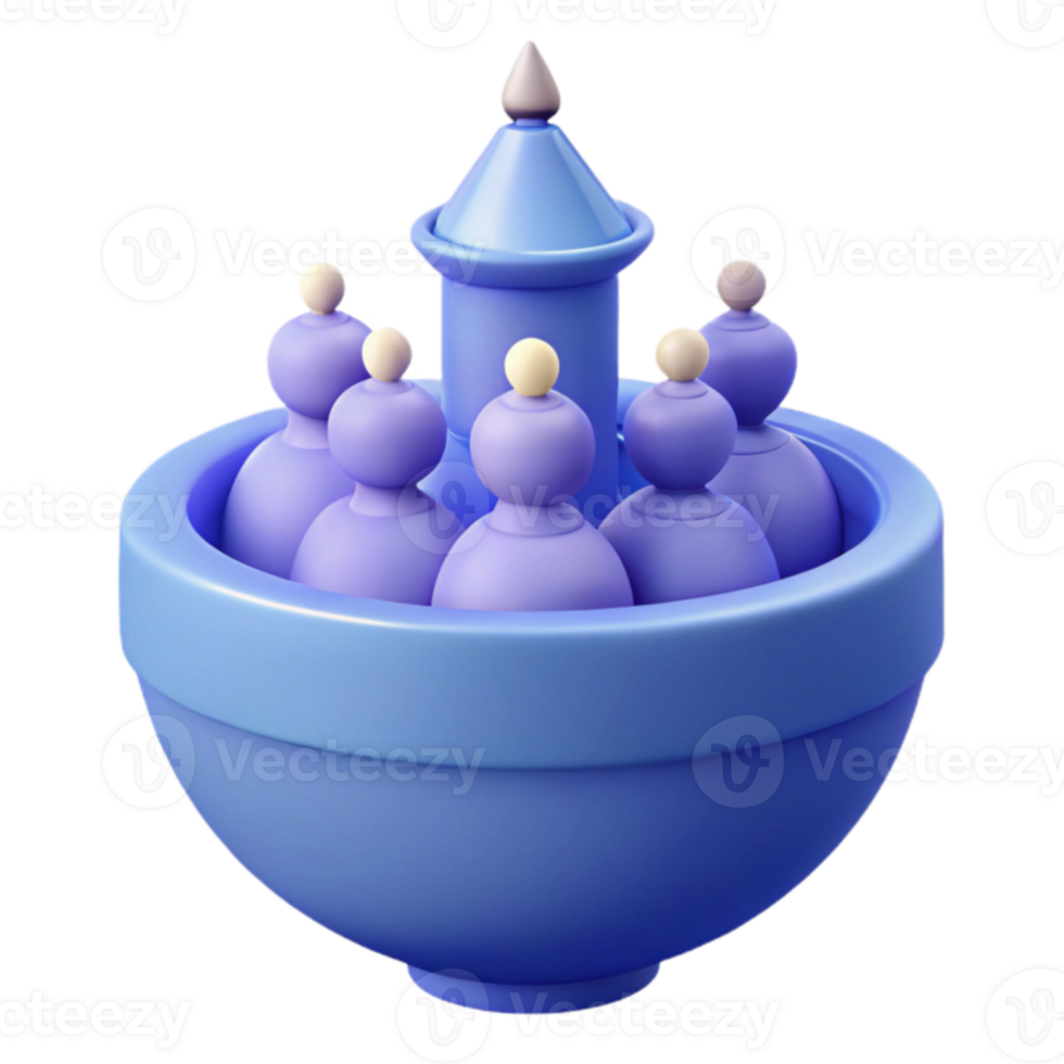 3D Render of a Blue Bowl with Purple Spheres png