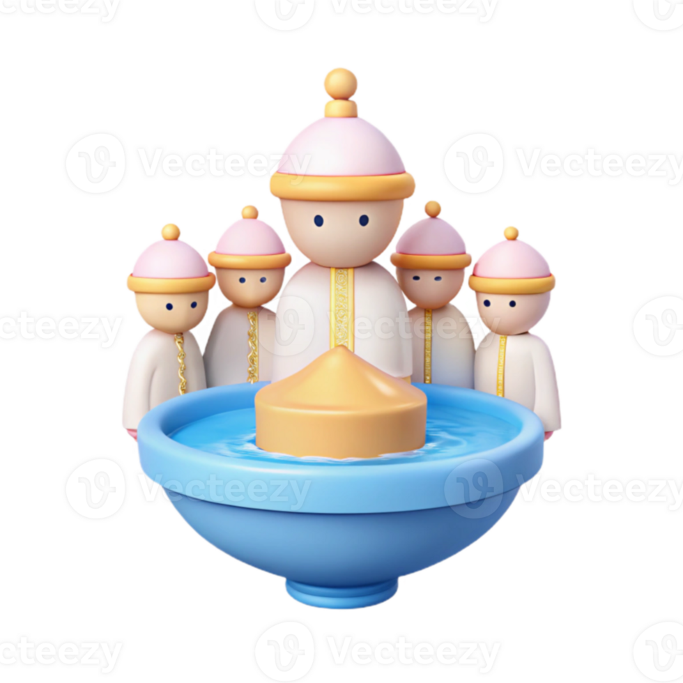 3D Rendered Illustration of Figures in Traditional Attire Around a Water Basin png