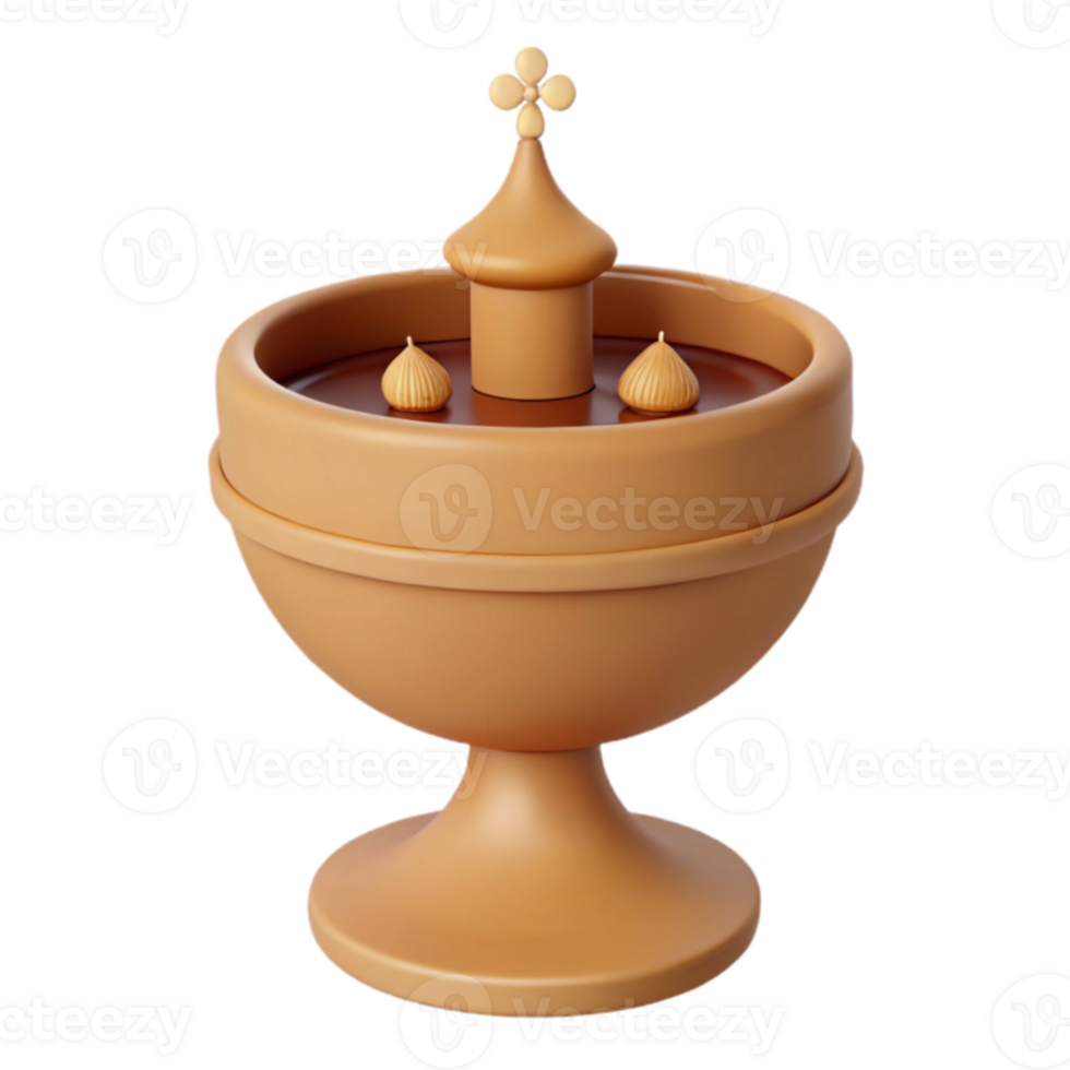 3D Render of a Religious Chalice with a Small Church in the Center png