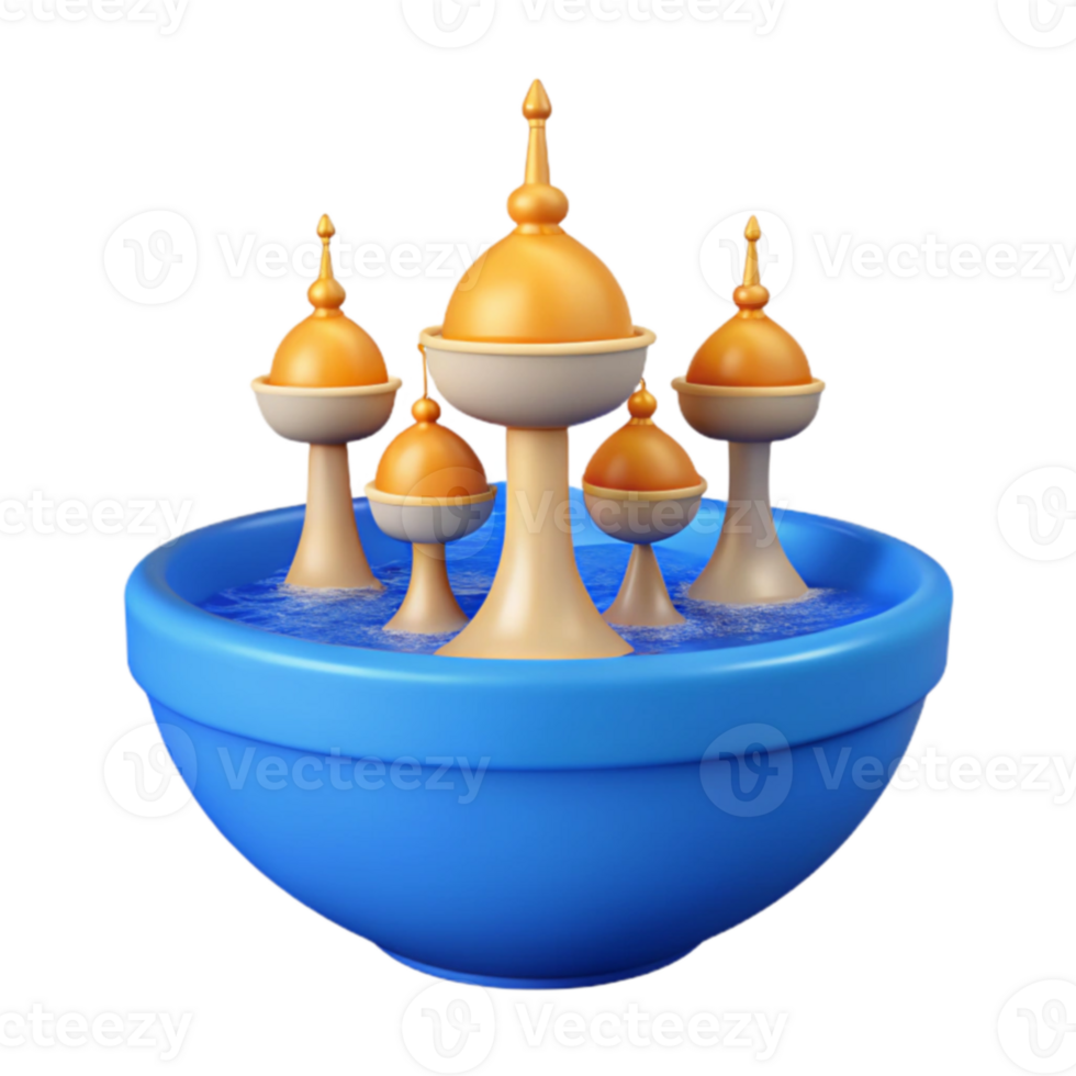 3D Render of Domes in a Blue Bowl of Water png