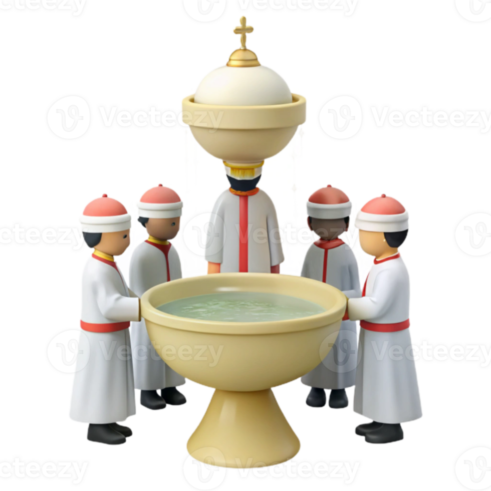 Five Figures Surrounding a Large Bowl of Water png