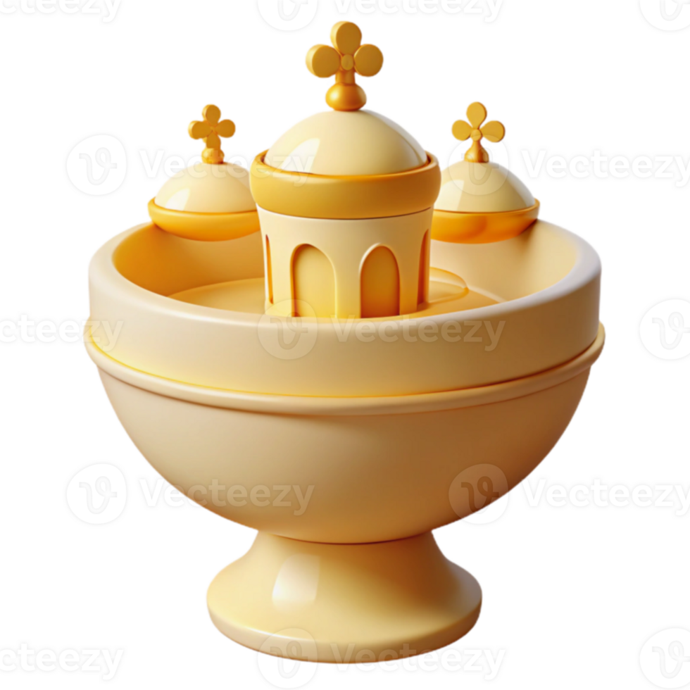 3D Render of a Yellow Fountain with Three Domes png