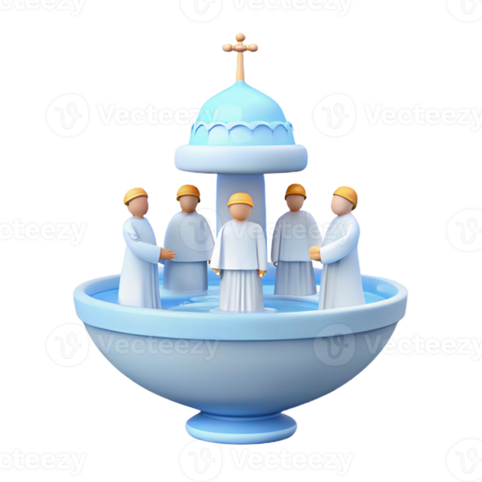 3D Render of a Religious Ritual at a Fountain png