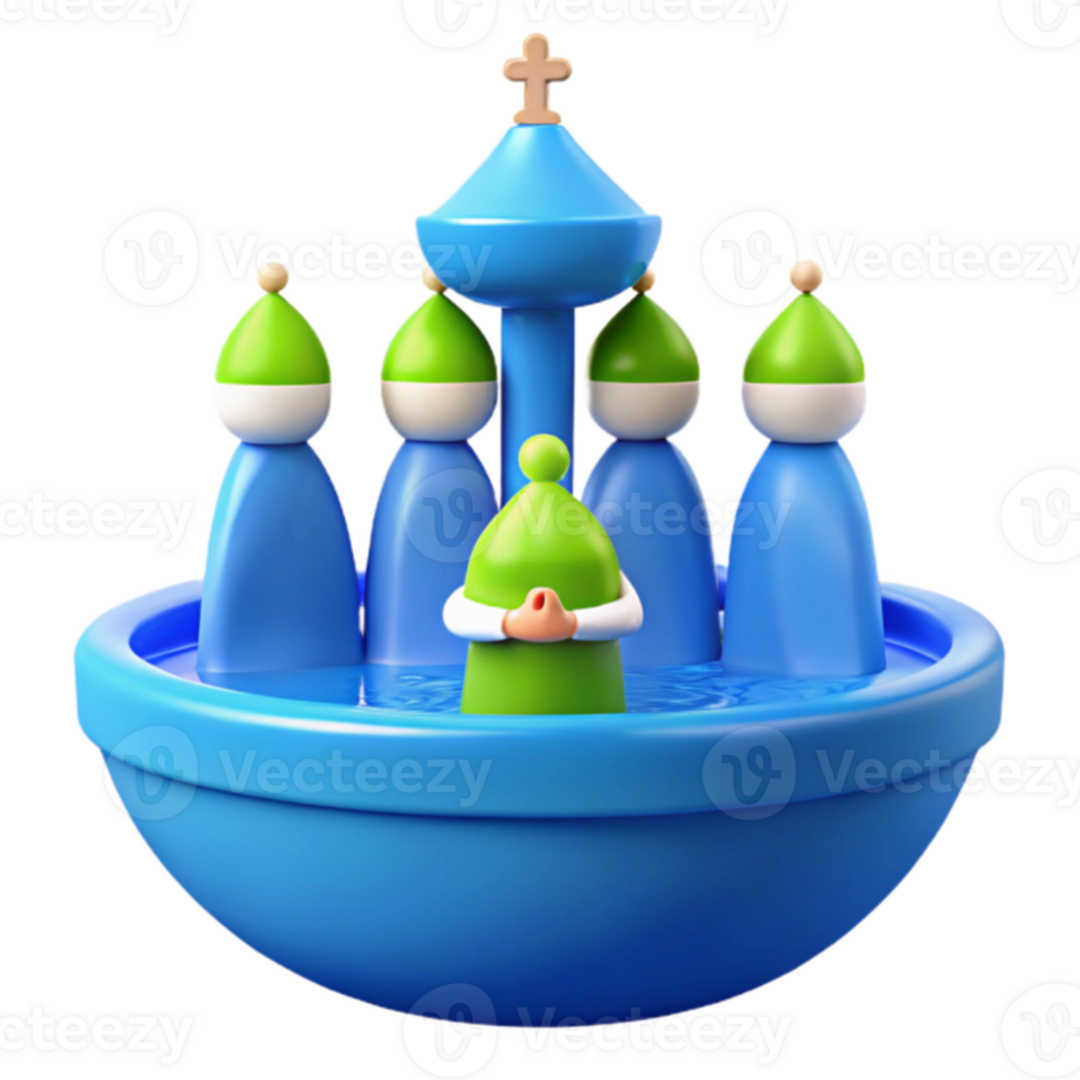 3D Render of Religious Ceremony with Figures and Water png