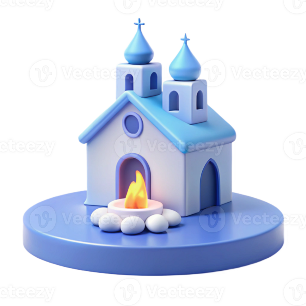 3D Render of a Small Church with a Burning Candle png