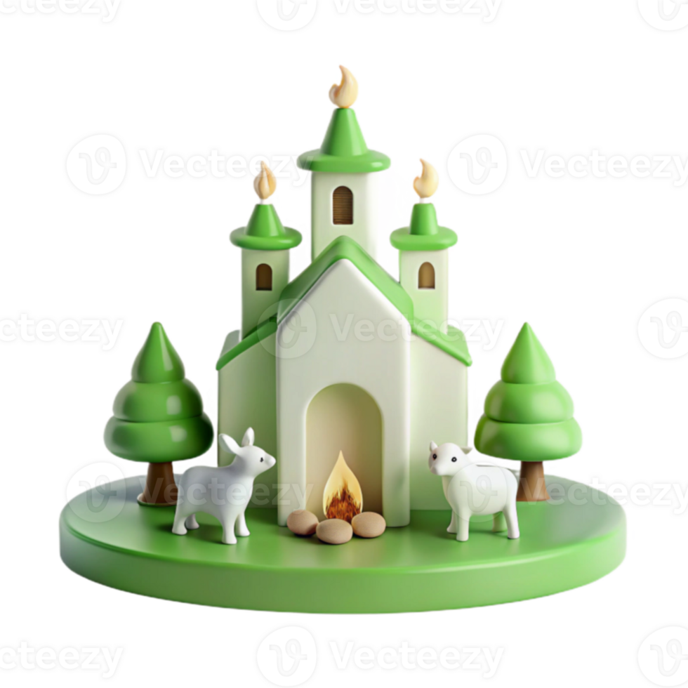 3D Render of a Cozy Cottage with a Fire and Two Animals png