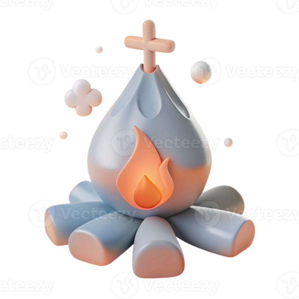 3D Render of a Campfire with a Cross on Top png