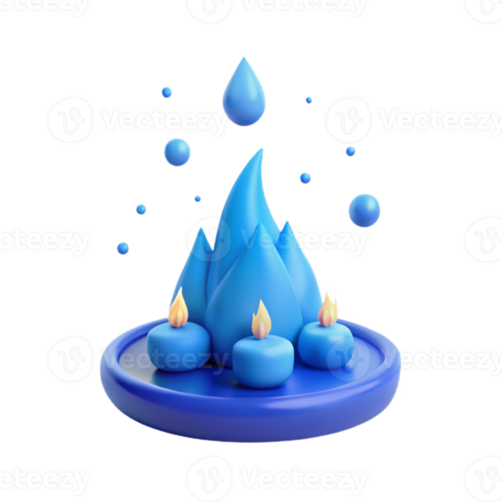 Blue Flame with Droplets and Candles on a Circular Base png