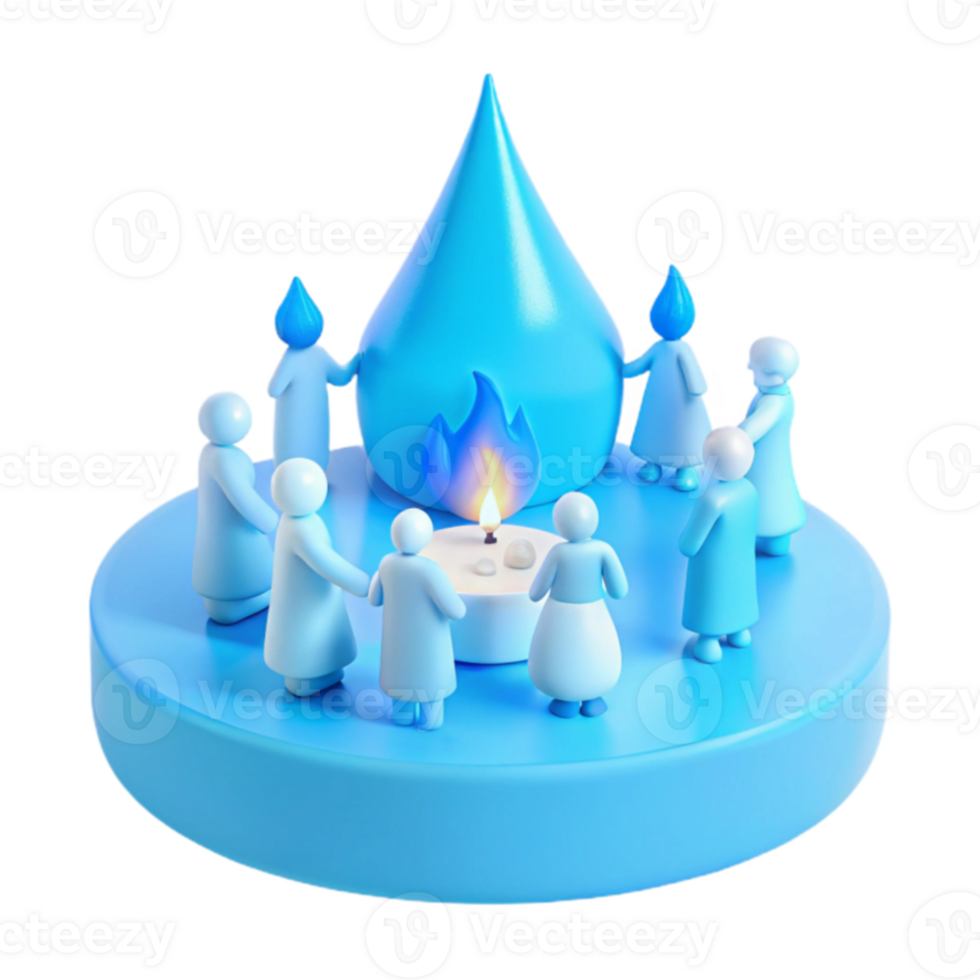 Blue Water Drop and Candle Surrounded by Figures png