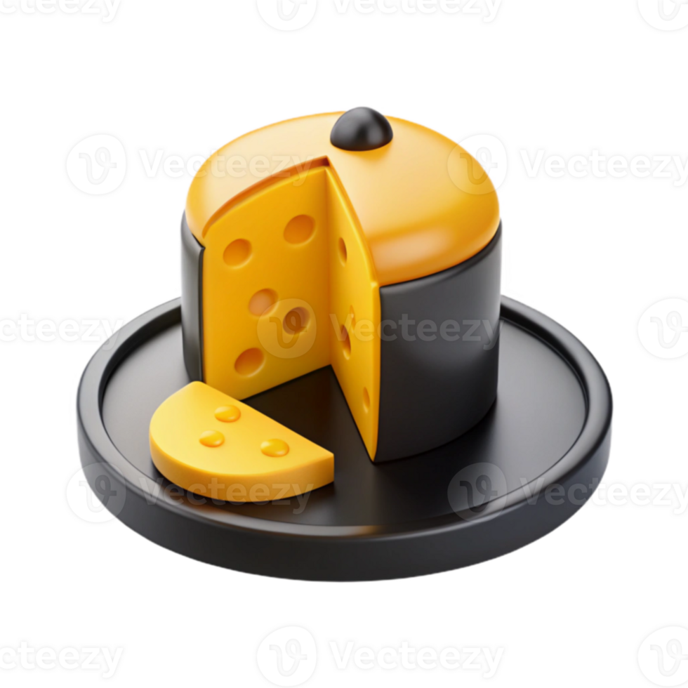 3D Render of a Sliced Cheese Wheel on a Plate png