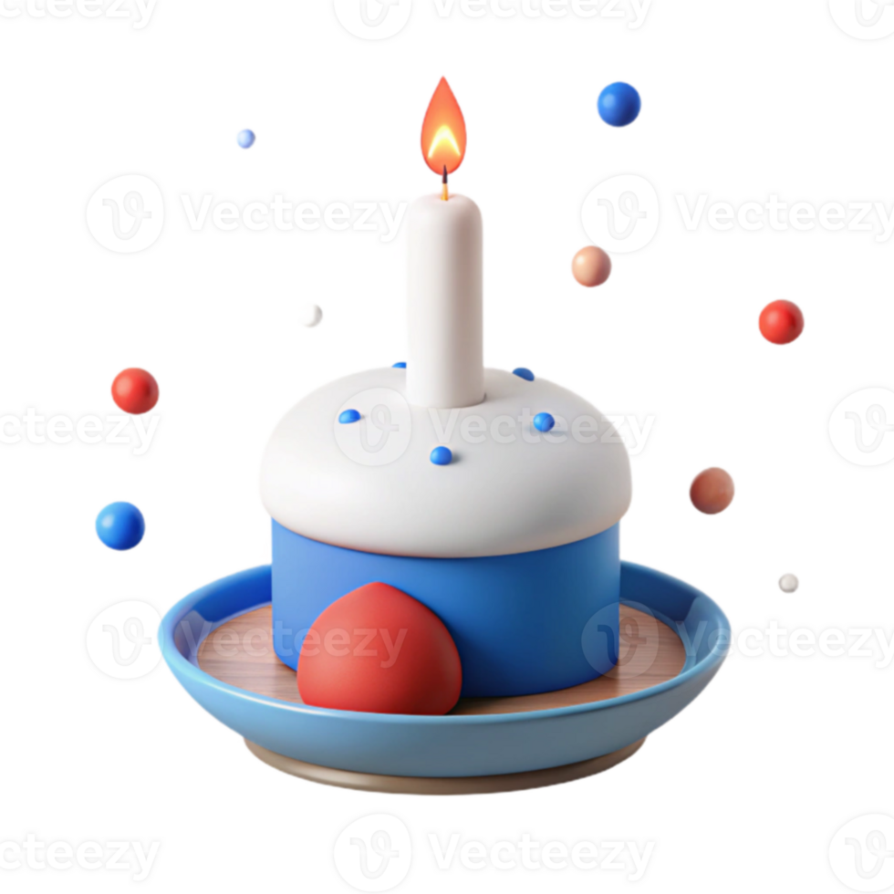 3D Rendered Birthday Cake with Candle and Colorful Balls png