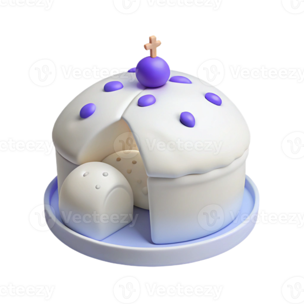 3D Render of a White and Purple Religious Building with a Cross on Top png