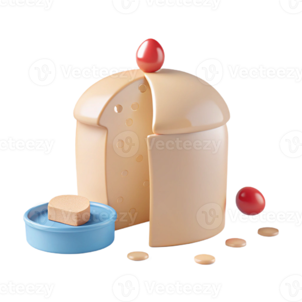 3D Render of a Cake with a Red Cherry on Top png