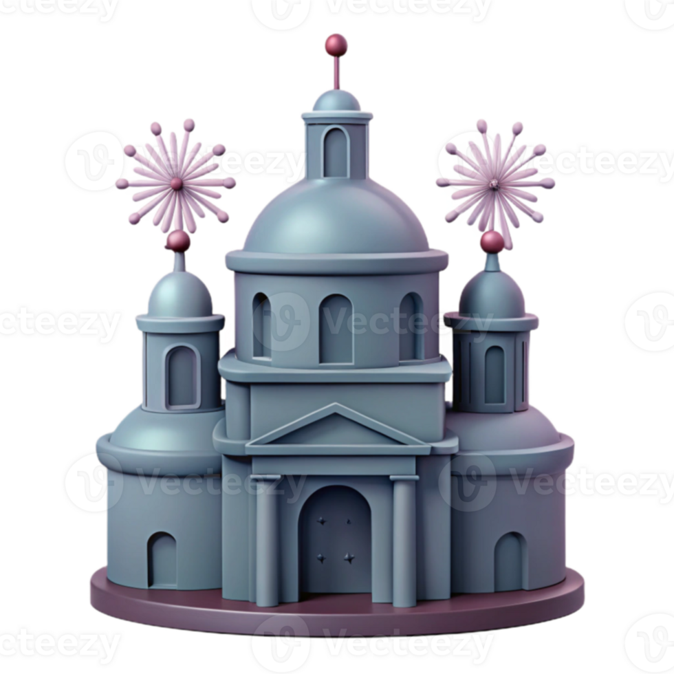 3D Rendered Gray Building with Pink Fireworks png