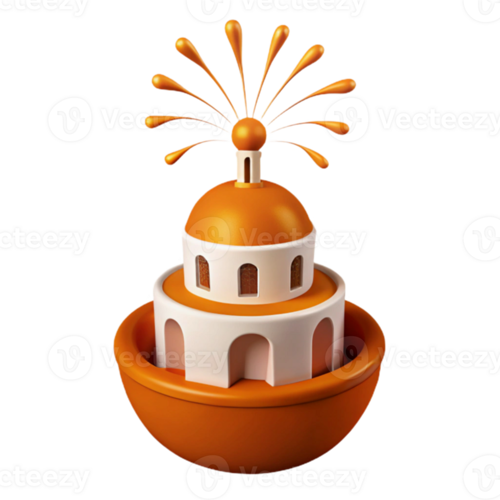 Abstract 3D Render of an Orange and White Structure with a Spiky Top png