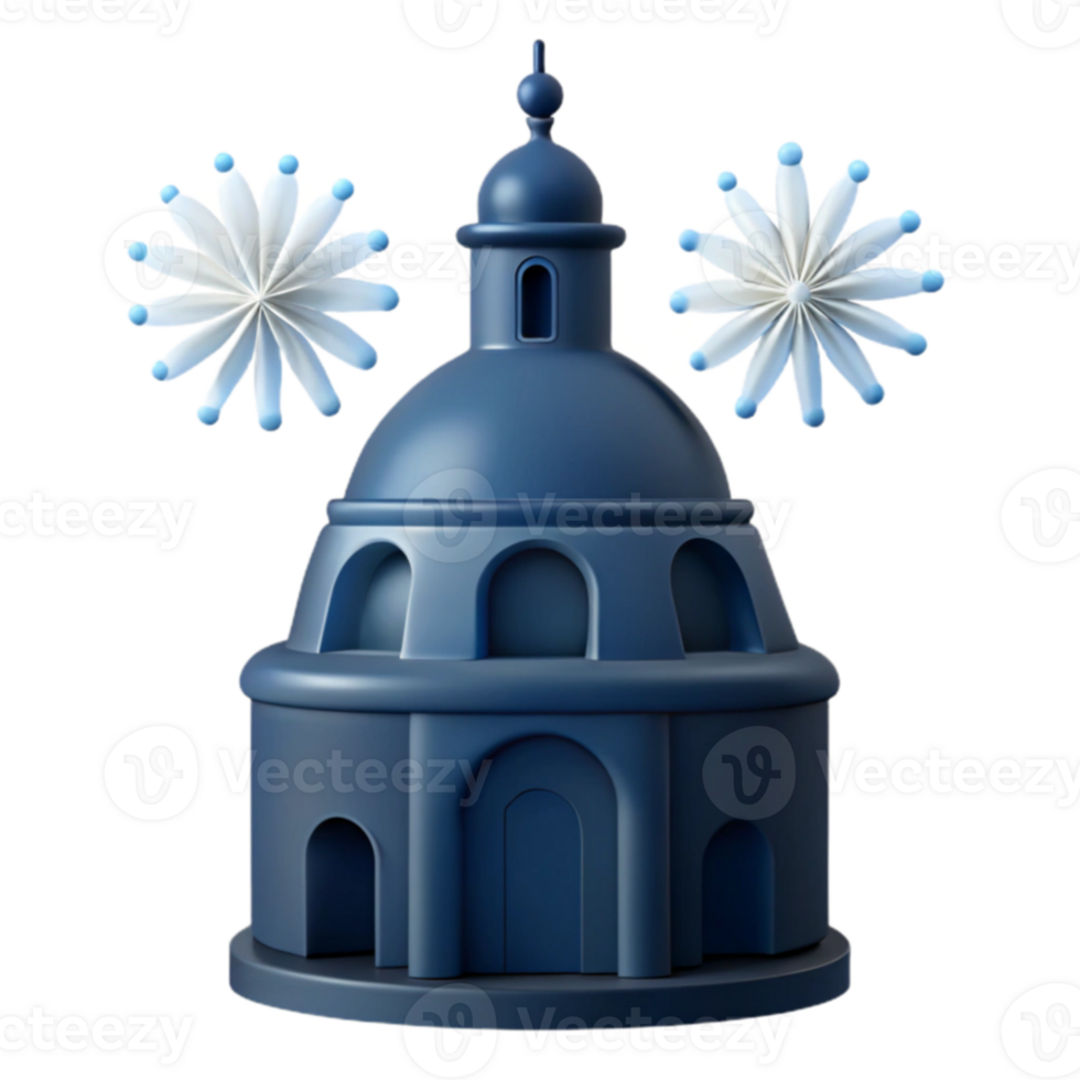 3D Rendering of a Blue Dome Building with Fireworks png