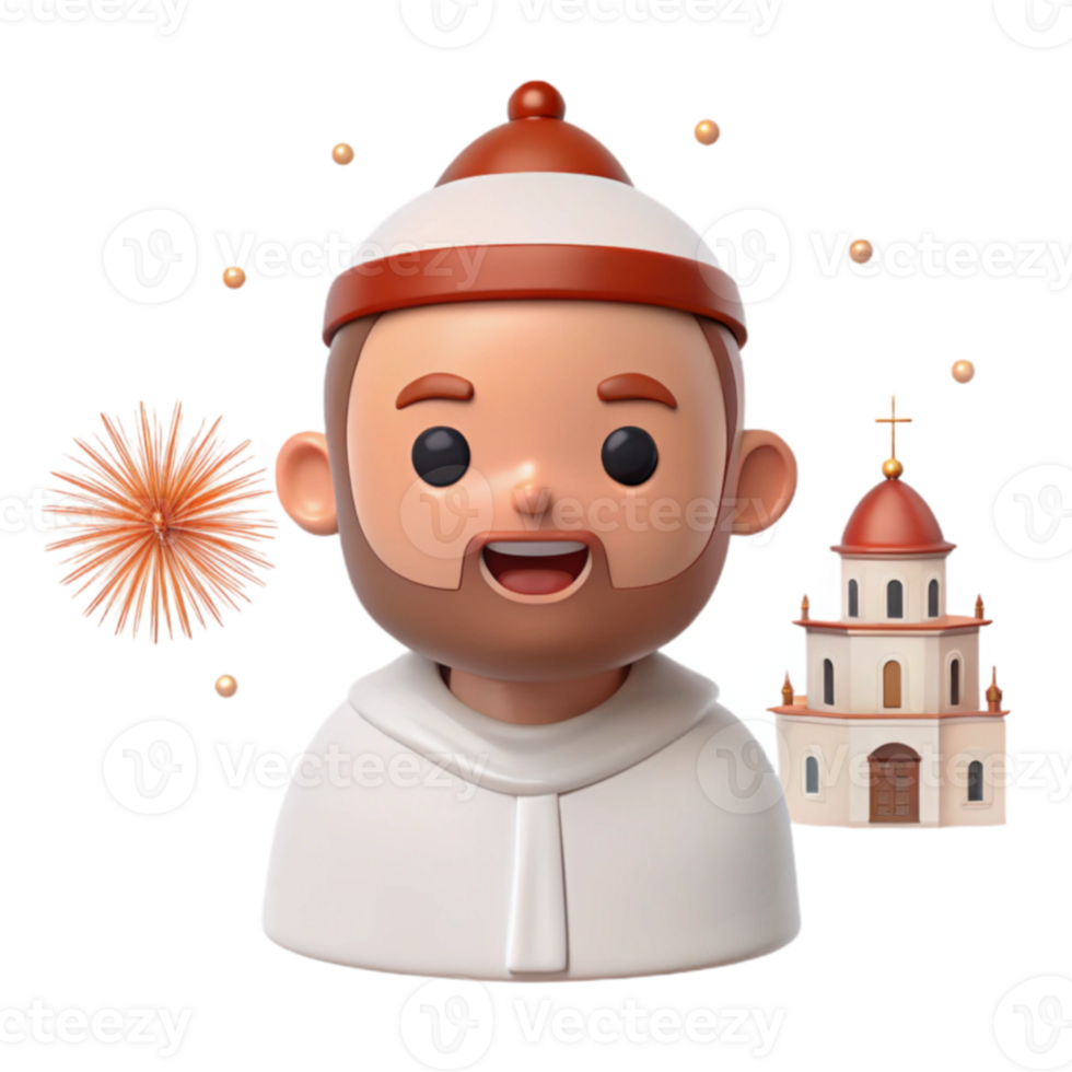 Smiling Cartoon Character with Church in Background png