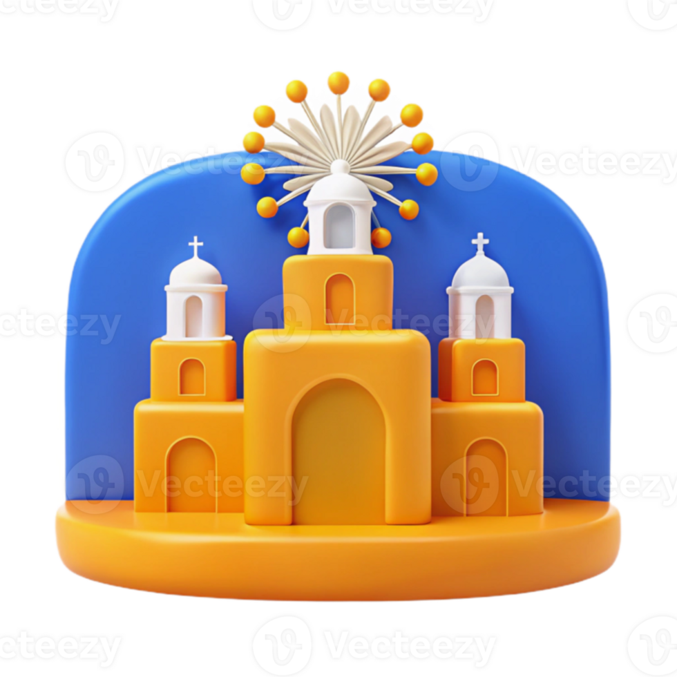 3D Illustration of a Colorful Building with Arched Windows png